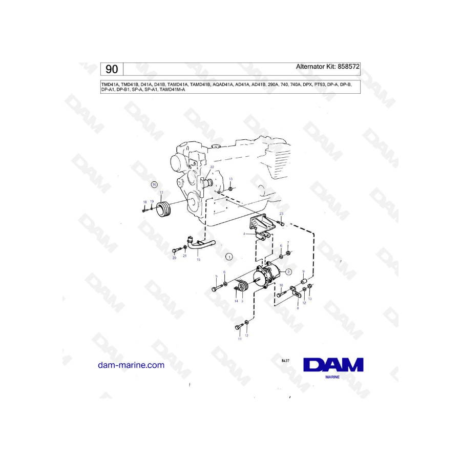 Volvo Penta TMD41A/TMD41B/D41A/D41B/TAMD41A/TAMD41B/AQAD41A/AD41A/AD41B - Kit alternador: 858572