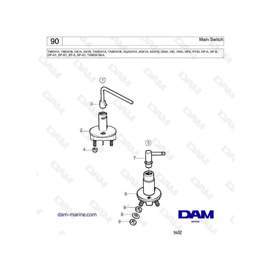 Volvo Penta TMD41A/TMD41B/D41A/D41B/TAMD41A/TAMD41B/AQAD41A/AD41A/AD41B - Interruptor principal