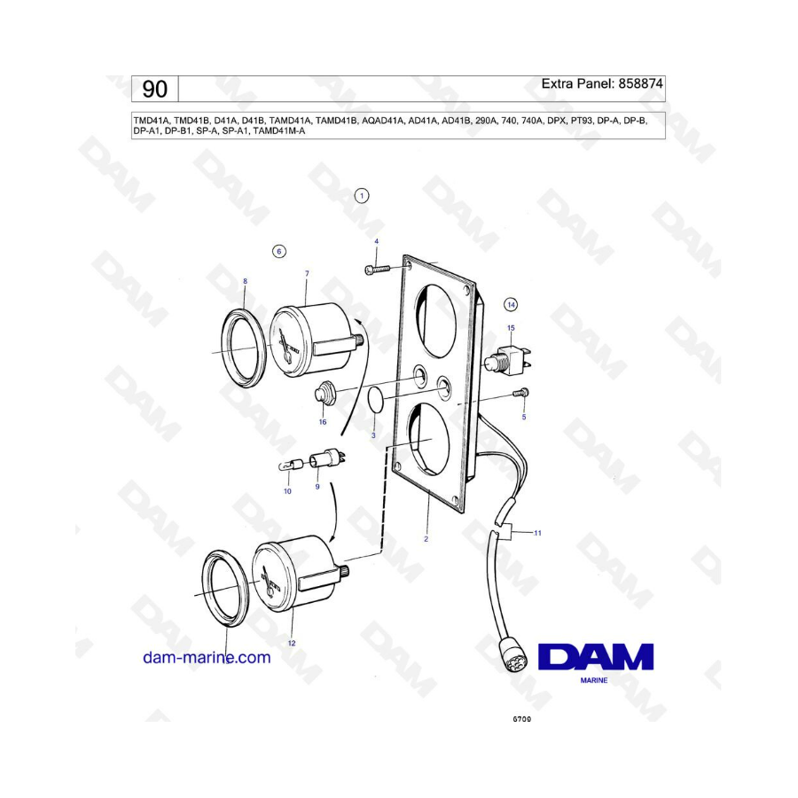 Volvo Penta TMD41A/TMD41B/D41A/D41B/TAMD41A/TAMD41B/AQAD41A/AD41A/AD41B - Panel adicional