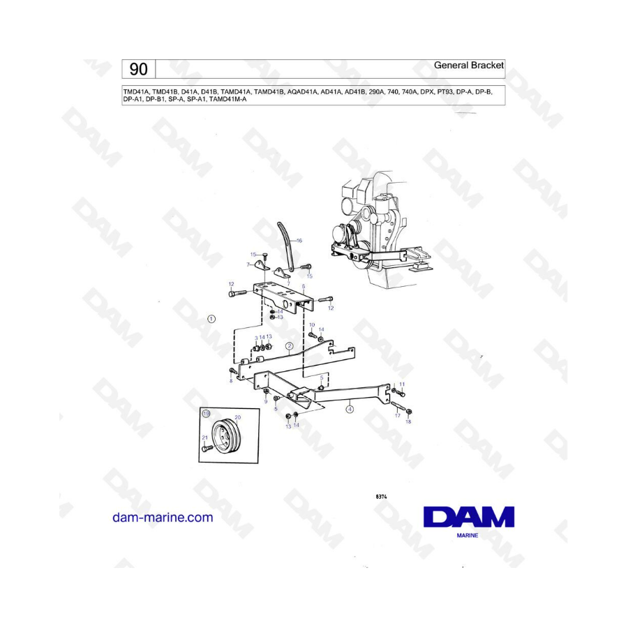 Volvo Penta TMD41A/TMD41B/D41A/D41B/TAMD41A/TAMD41B/AQAD41A/AD41A/AD41B - General bracket