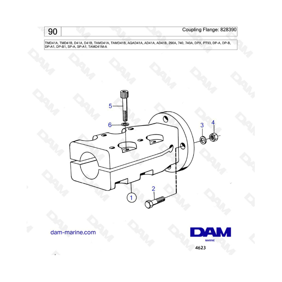 Volvo Penta TMD41A/TMD41B/D41A/D41B/TAMD41A/TAMD41B/AQAD41A/AD41A/AD41B - Brida de acoplamiento: 828390