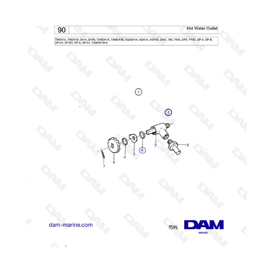 Volvo Penta TMD41A/TMD41B/D41A/D41B/TAMD41A/TAMD41B/AQAD41A/AD41A/AD41B - Hot water outlet