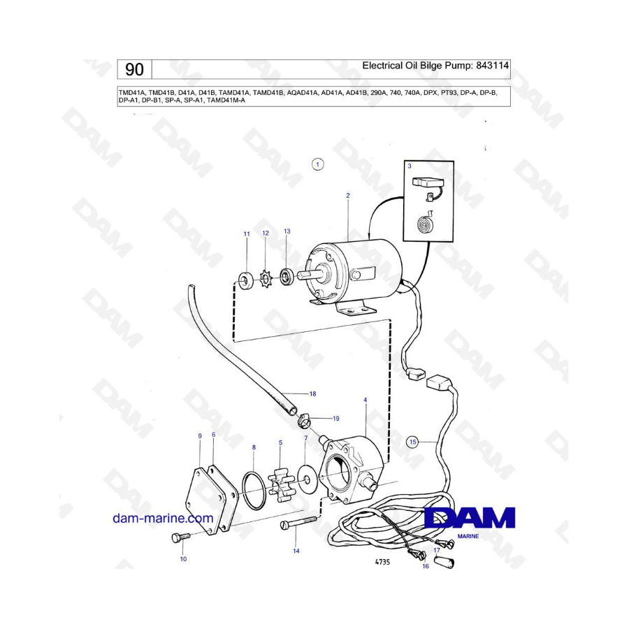 Volvo Penta TMD41A/TMD41B/D41A/D41B/TAMD41A/TAMD41B/AQAD41A/AD41A/AD41B - Bomba de achique de aceite eléctrica