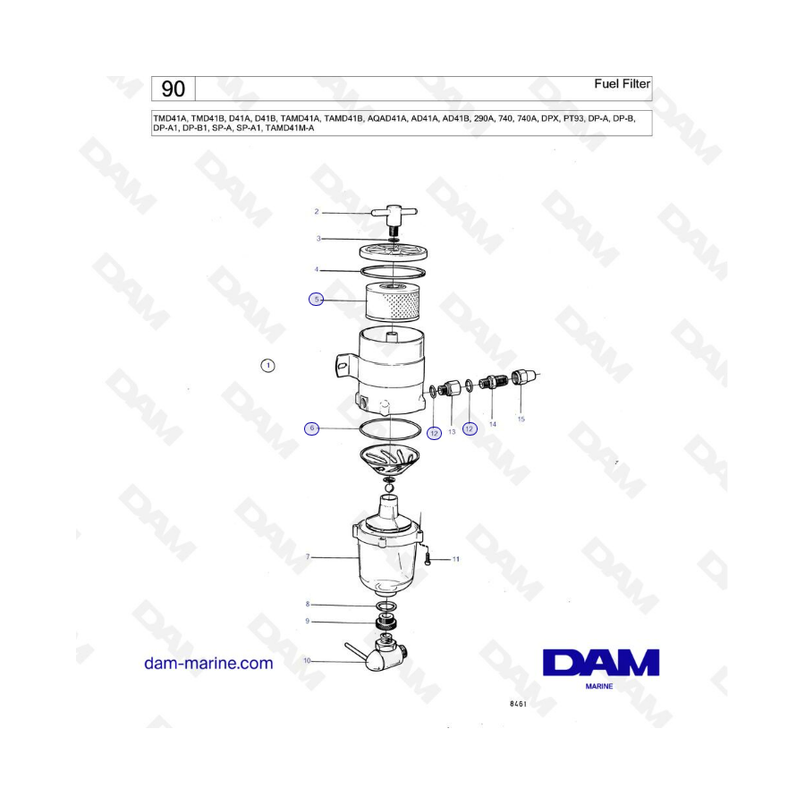 Volvo Penta TMD41A/TMD41B/D41A/D41B/TAMD41A/TAMD41B/AQAD41A/AD41A/AD41B - Filtro de combustible