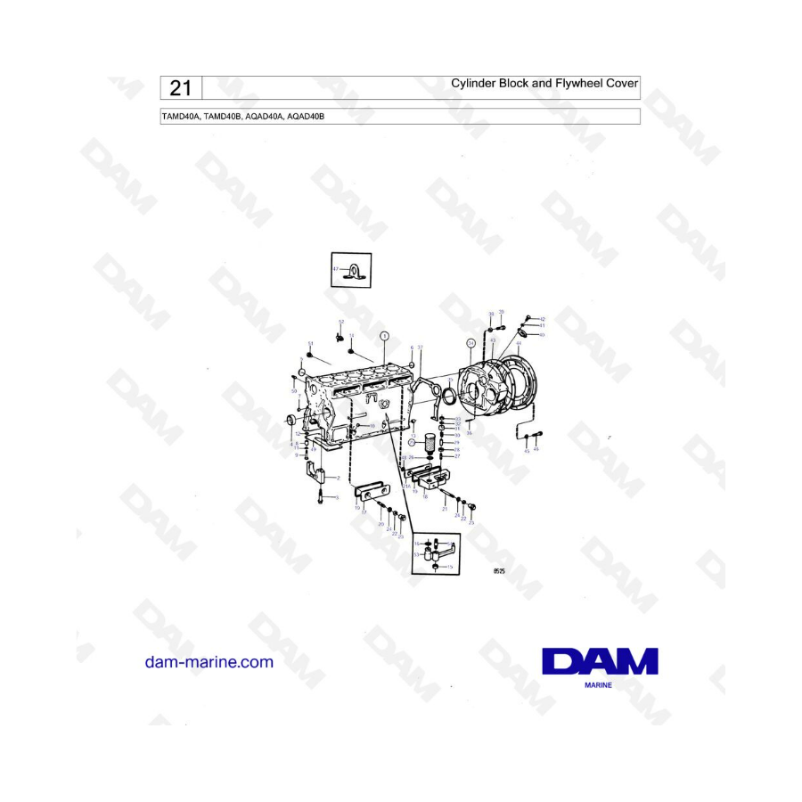 Volvo Penta TAMD40A / TAMD40B / AQAD40A / AQAD40B - Cylinder block & flywheel cover