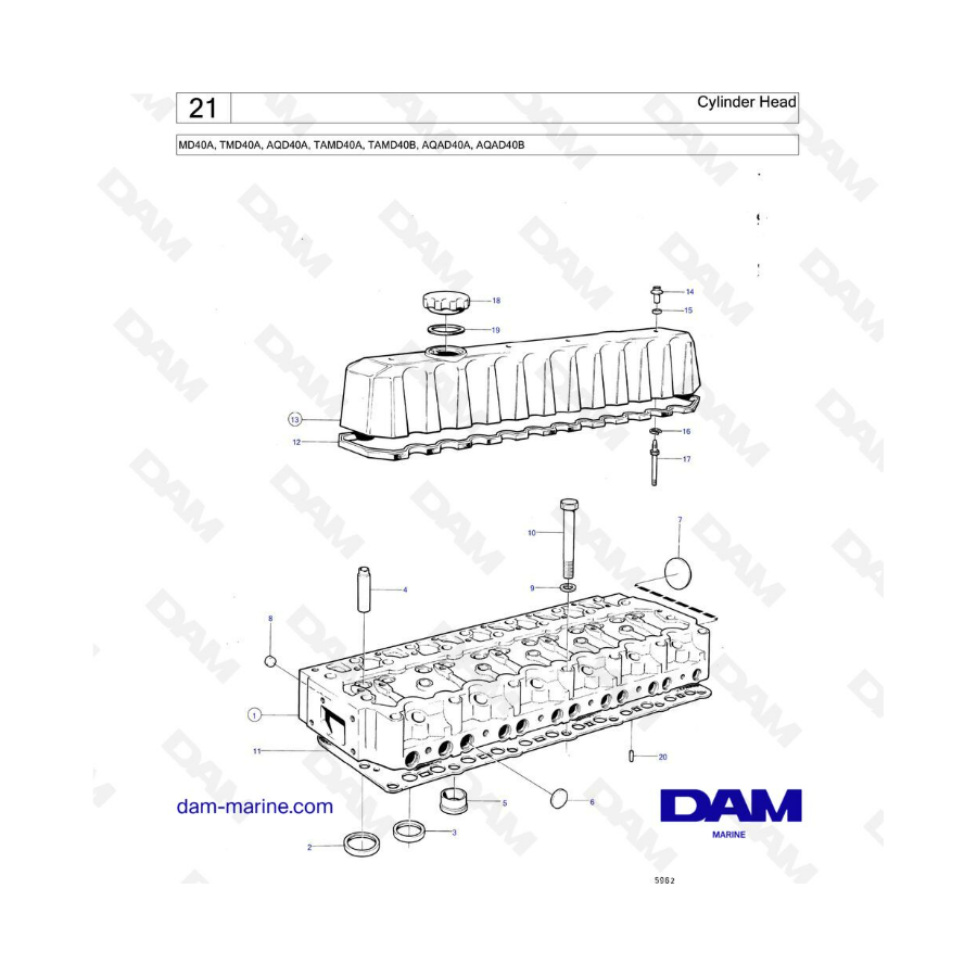 Volvo Penta MD40A / TMD40A / AQD40A / TAMD40A / TAMD40B / AQAD40A / AQAD40B - Culata