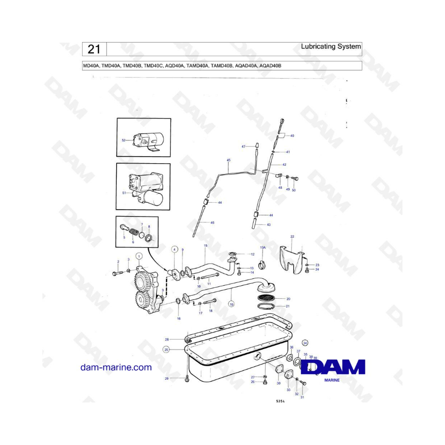 Volvo Penta MD40A / TMD40A / TMD40B / TMD40C / AQD40A / TAMD40A / TAMD40B / AQAD40A / AQAD40B - Lubricating system