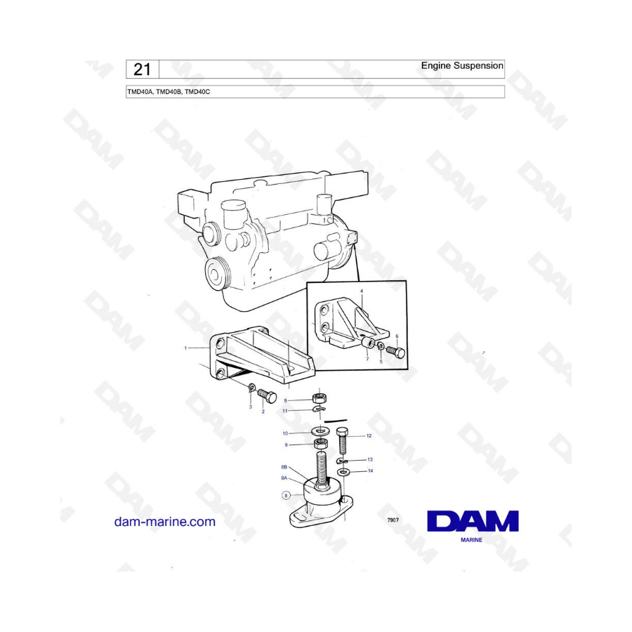 Volvo Penta TMD40A / TMD40B / TMD40C - Engine suspension