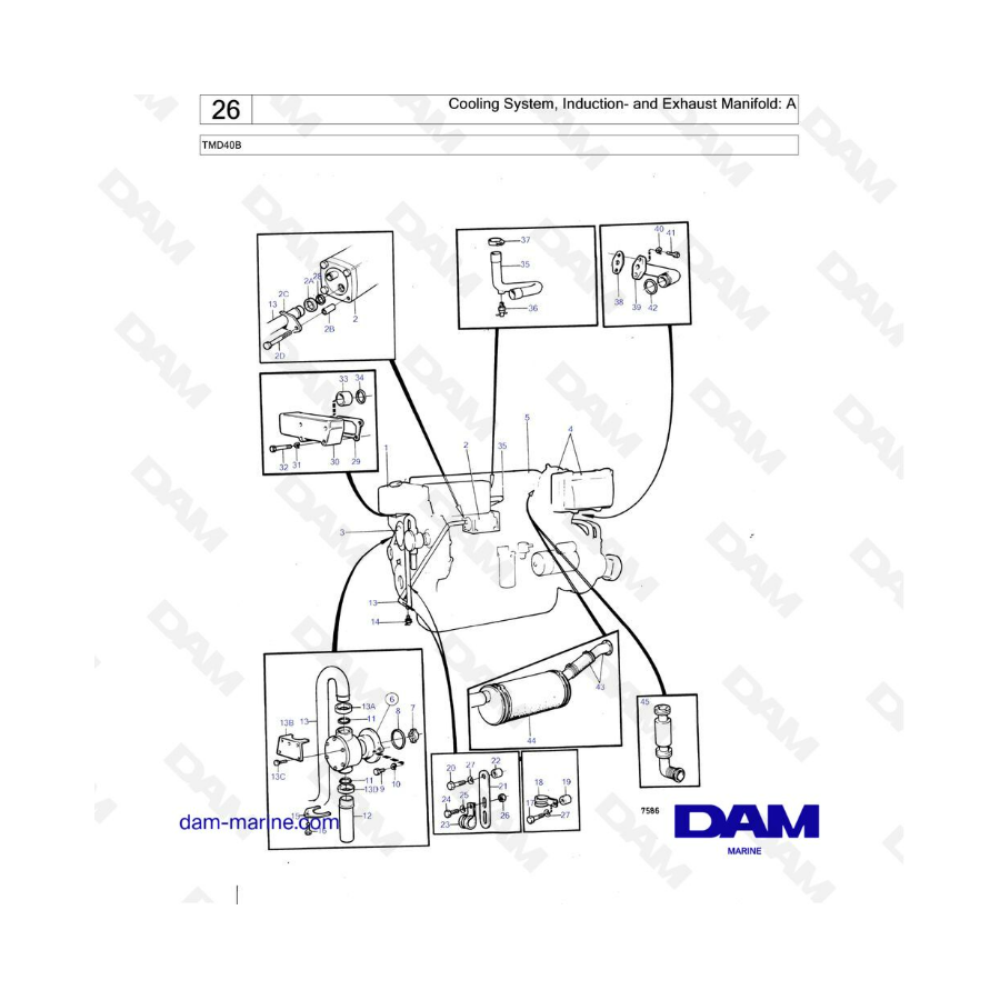 Volvo Penta TMD40B - Cooling system, induction & exhaust manifold : A