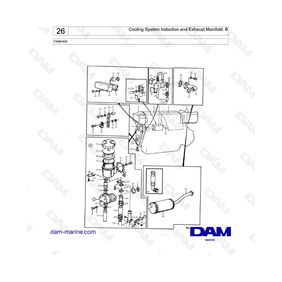 Volvo Penta TAMD40B - Cooling system induction & exhaust manifold : B