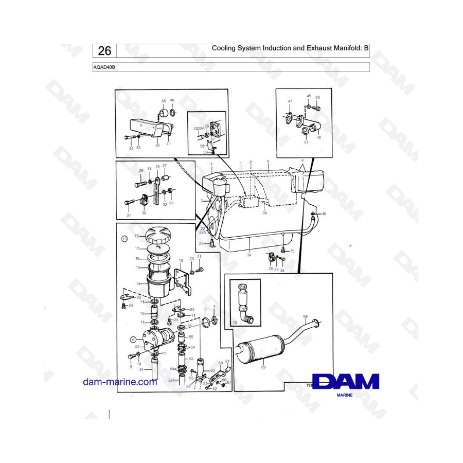 Volvo Penta AQAD40B - Cooling System Induction & Exhaust Manifold : B ...