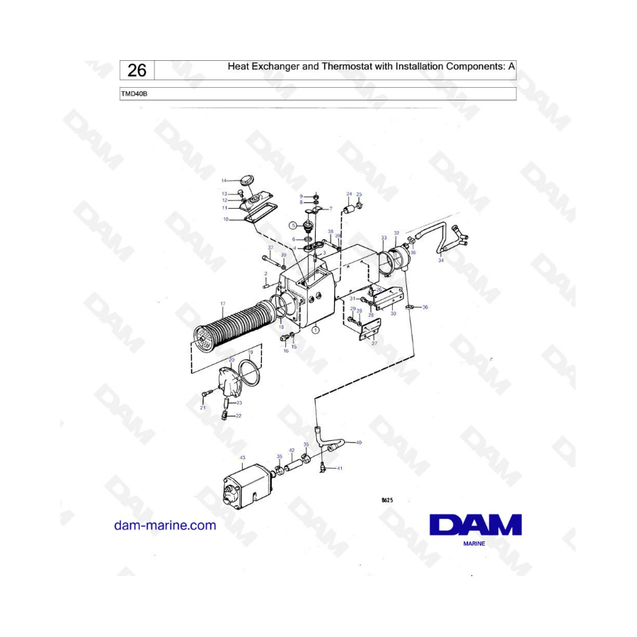 Volvo Penta TMD40B - Heat exchanger & thermostat with installation components: A