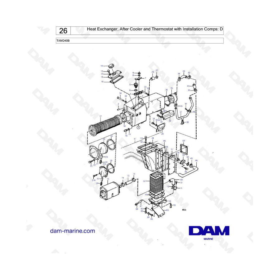 Volvo Penta TAMD40B - Intercambiador de calor, posenfriador y termostato con componentes de instalación: D