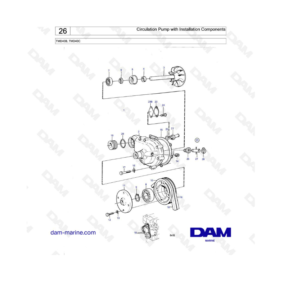 Volvo Penta TMD40B / TMD40C - Circulation pump with installation components 