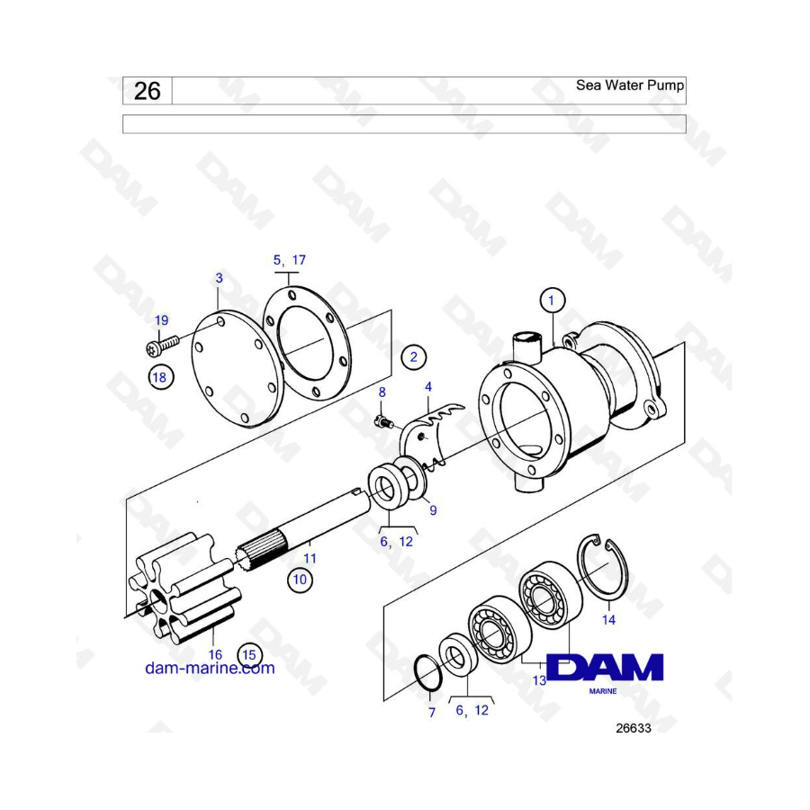 Volvo Penta MD40A/TMD40A/TMD40B/TMD40C/AQD40A/TAMD40A/TAMD40B/AD40B/AQAD40A/AQAD40B - Bomba de agua de mar