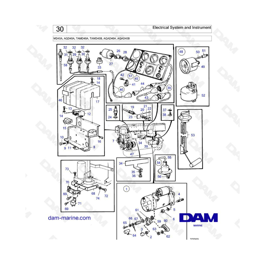 Volvo Penta MD40A/AQD40A/TAMD40A/TAMD40B/AQAD40A/AQAD40B - Electrical system & instrument