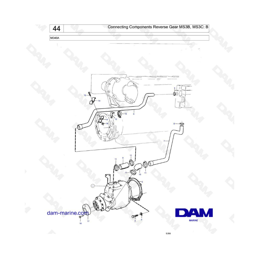 Volvo Penta MD40A - Componentes de conexión Marcha atrás MS3B, MS3C : B