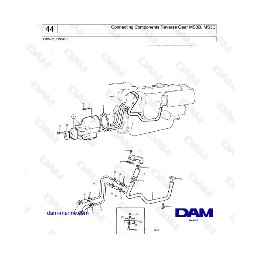 Volvo Penta TMD40B / TMD40C - Componentes de conexión marcha atrás MS3B, MS3C