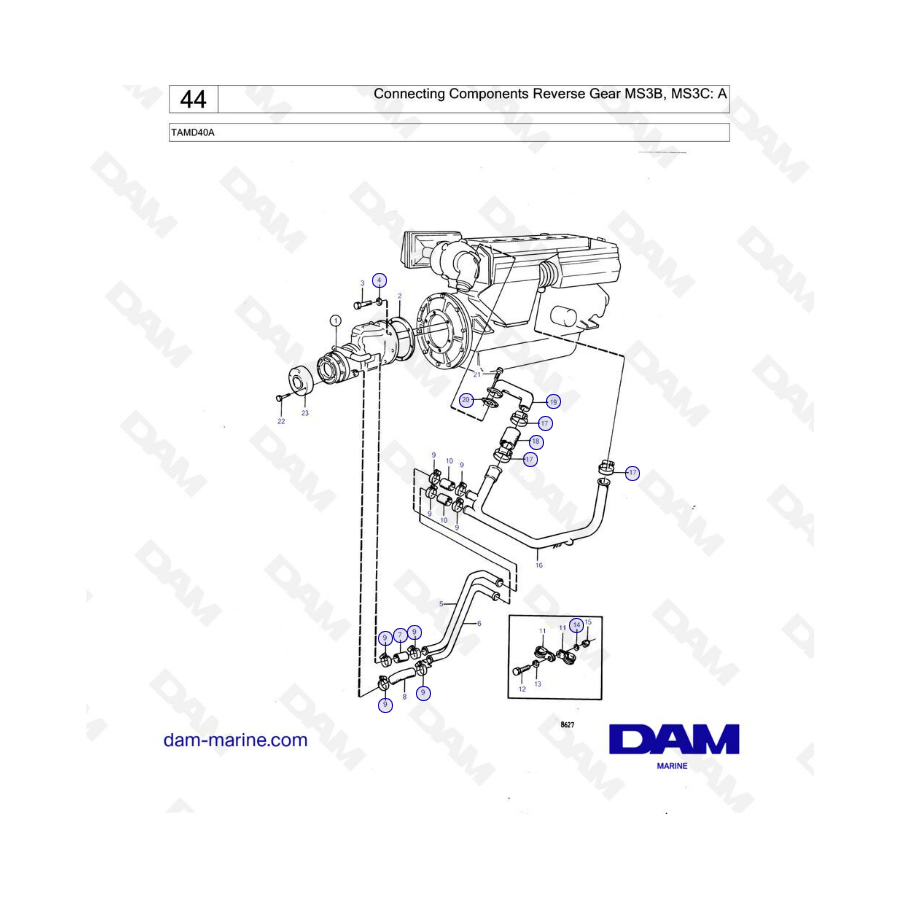 Volvo Penta TAMD40A - Connecting components reverse gear ms3b, MS3C : A