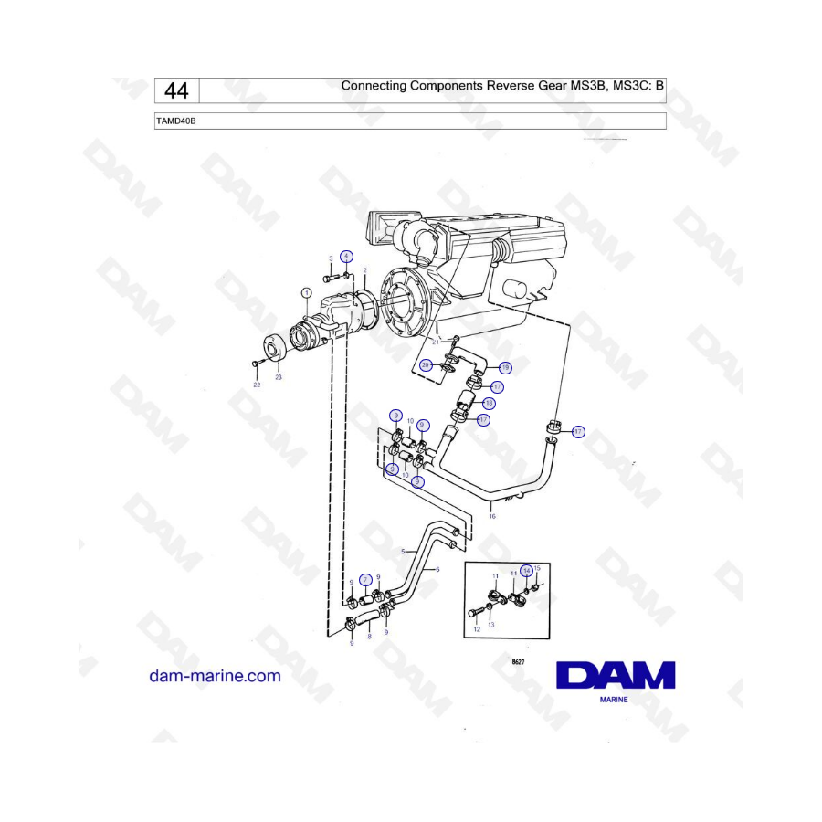 Volvo Penta TAMD40B - Componentes de conexión marcha atrás MS3B, MS3C : B