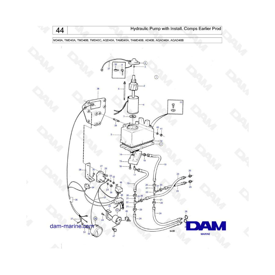 Volvo Penta MD40A/TMD40A/TMD40B/TMD40C/AQD40A/TAMD40A/TAMD40B/AD40B/AQAD40A/AQAD40B - Bomba hidráulica con componentes de instal