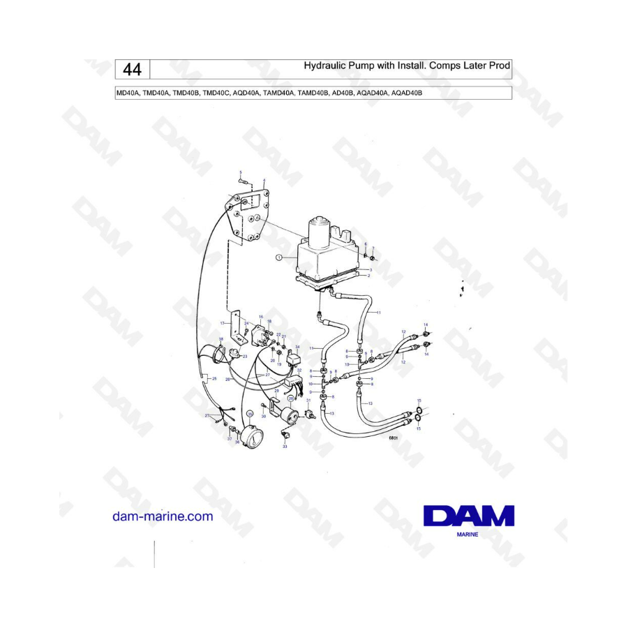 Volvo Penta MD40A/TMD40A/TMD40B/TMD40C/AQD40A/TAMD40A/TAMD40B/AD40B/AQAD40A/AQAD40B - Bomba hidráulica con instalación. comps (2