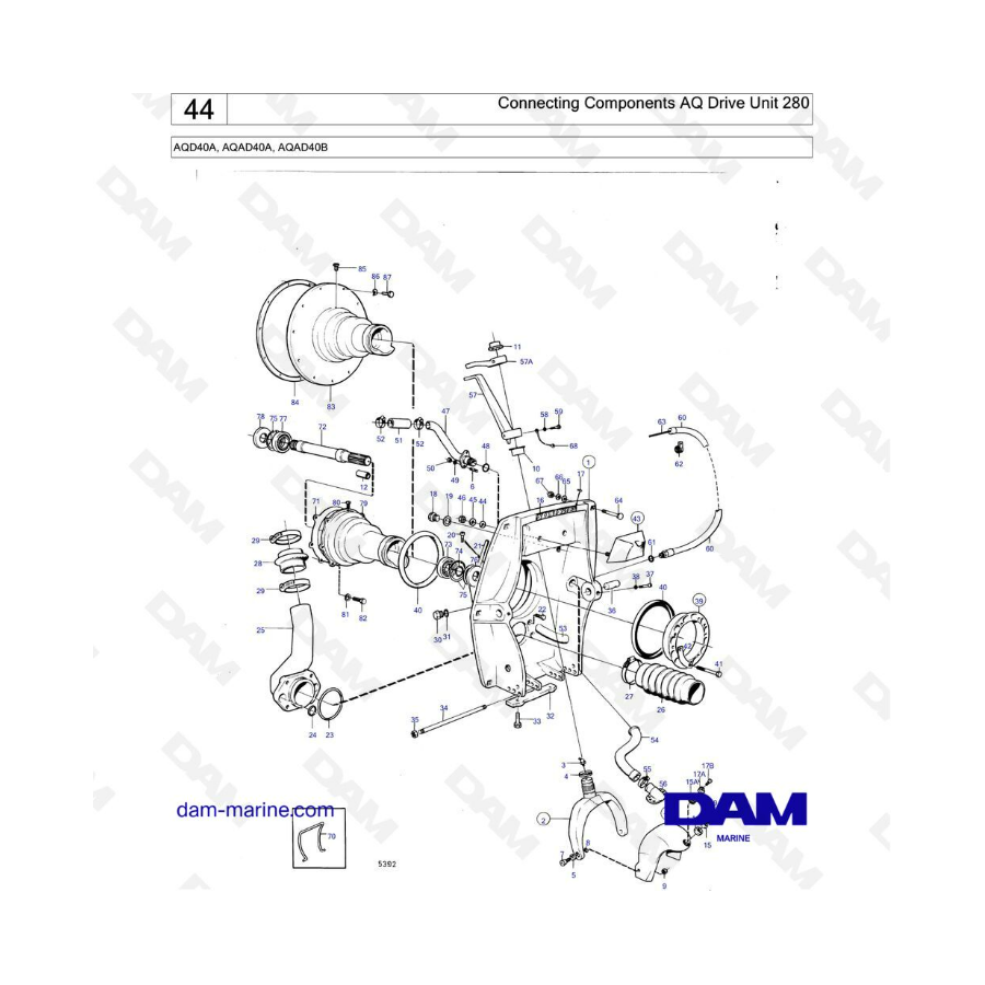 Volvo Penta AQD40A / AQAD40A / AQAD40B - Componentes de conexión AQ Unidad de accionamiento 280