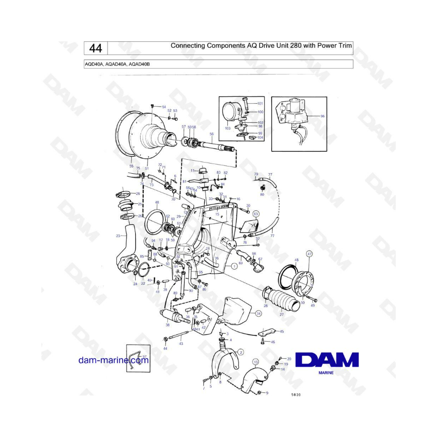 Volvo Penta AQD40A / AQAD40A / AQAD40B - Componentes de conexión AQ Drive unit 280 con Power Trim