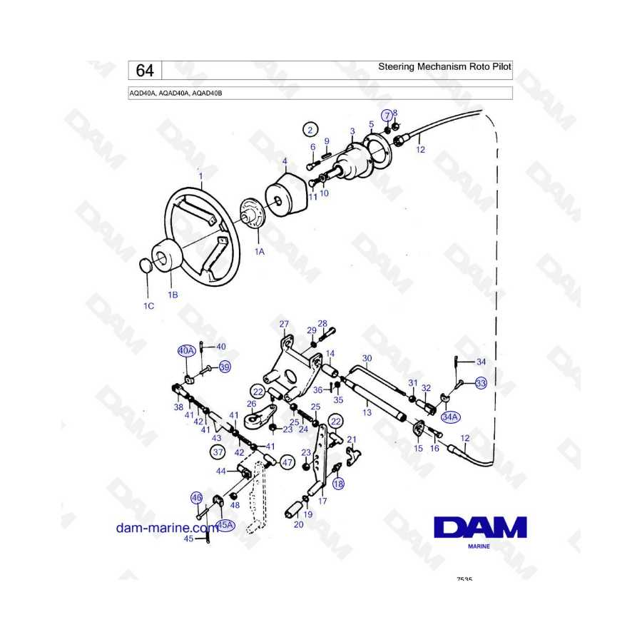 Volvo Penta AQD40A/AQAD40A/AQAD40B - Steering mechanism roto pilot