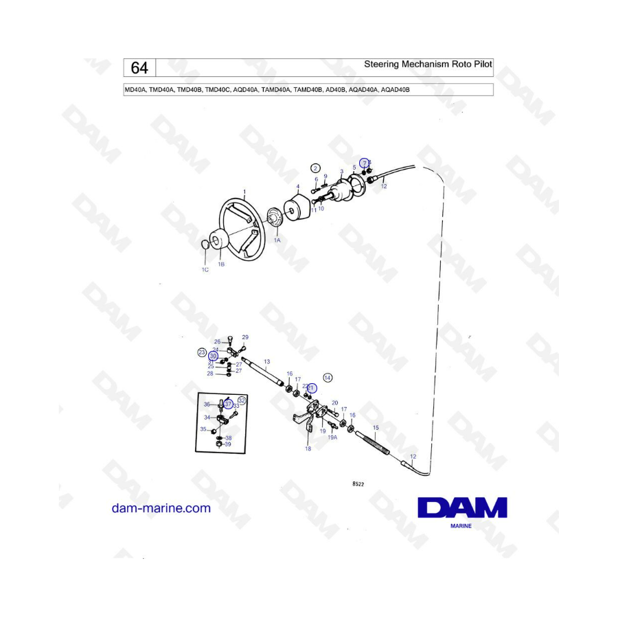 Volvo Penta MD40A/TMD40A/TMD40B/TMD40C/AQD40A/TAMD40A/TAMD40B/AD40B/AQAD40A/AQAD40B - Mecanismo de dirección roto pilot