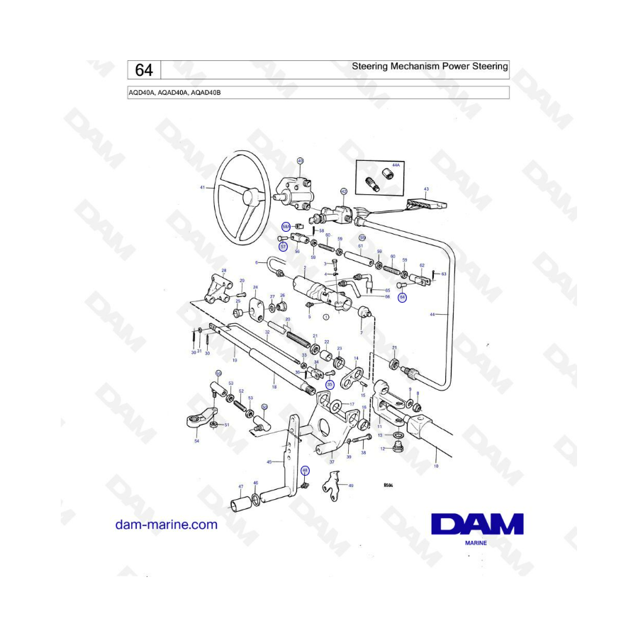 Volvo Penta AQD40A/AQAD40A/AQAD40B - Mecanismo de dirección dirección asistida