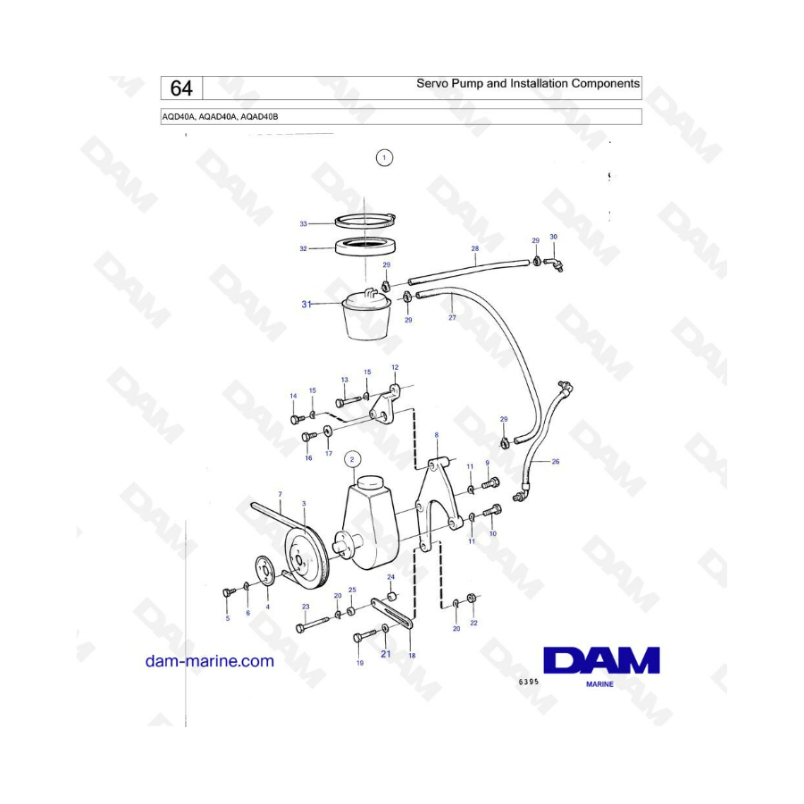 Volvo Penta AQD40A / AQAD40A / AQAD40B - Bomba servo y componentes de instalación