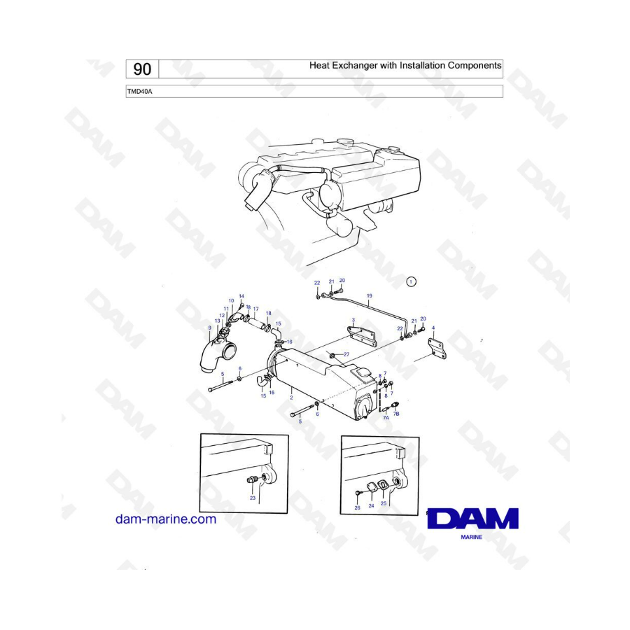 Volvo Penta TMD40A - Heat exchanger with installation components