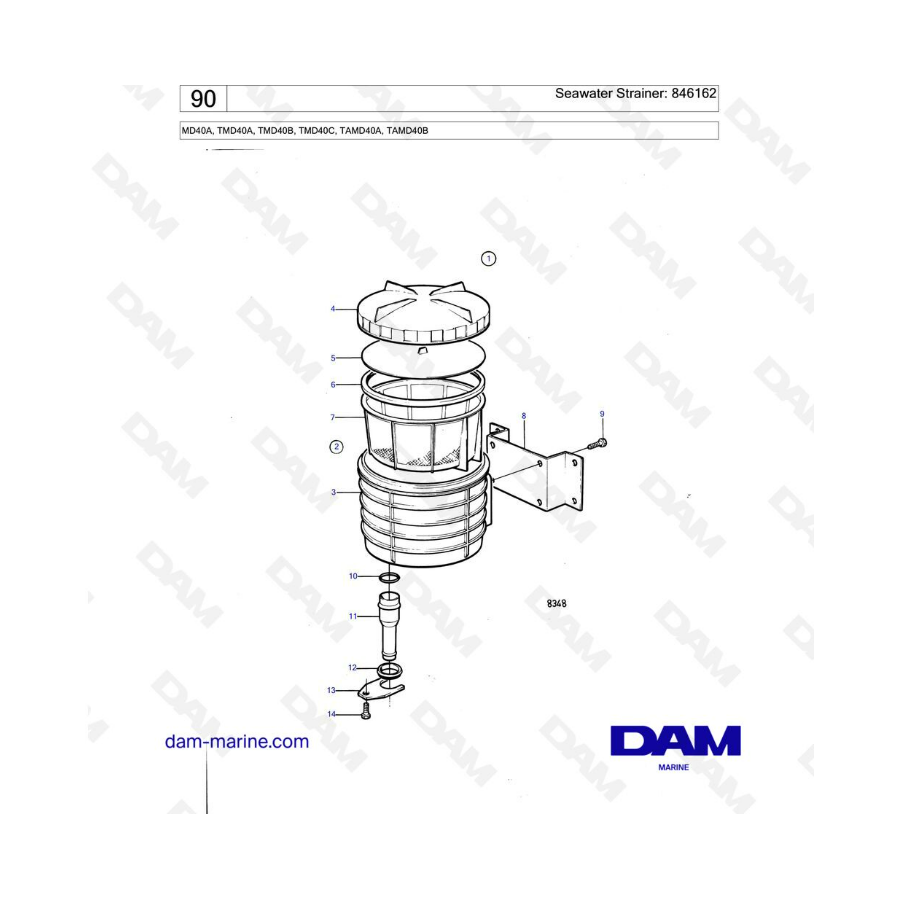 Volvo Penta MD40A/TMD40A/TMD40B/TMD40C/TAMD40A/TAMD40B - Filtro de agua de mar: 846162