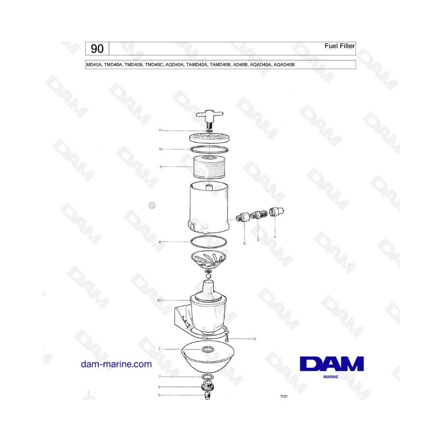 Volvo Penta MD40A/TMD40A/TMD40B/TMD40C/AQD40A/TAMD40A/TAMD40B/AD40B/AQAD40A/AQAD40B - Filtro de combustible