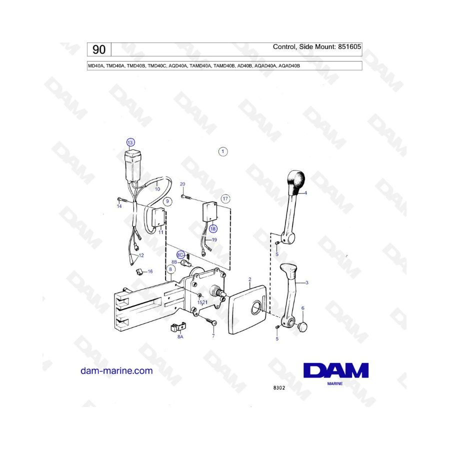 Volvo Penta MD40A/TMD40A/TMD40B/TMD40C/AQD40A/TAMD40A/TAMD40B/AD40B/AQAD40A/AQAD40B - Control side mount: 851605