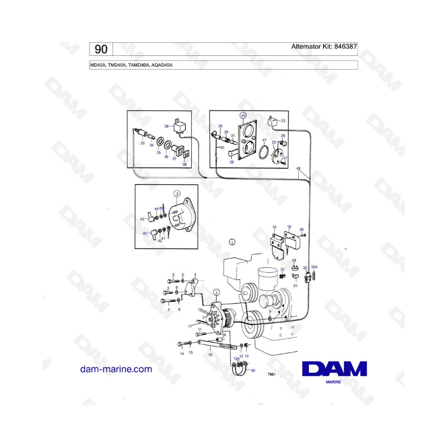 Volvo Penta MD40A/TMD40A/TAMD40A/AQAD40A - Alternator kit: 846387