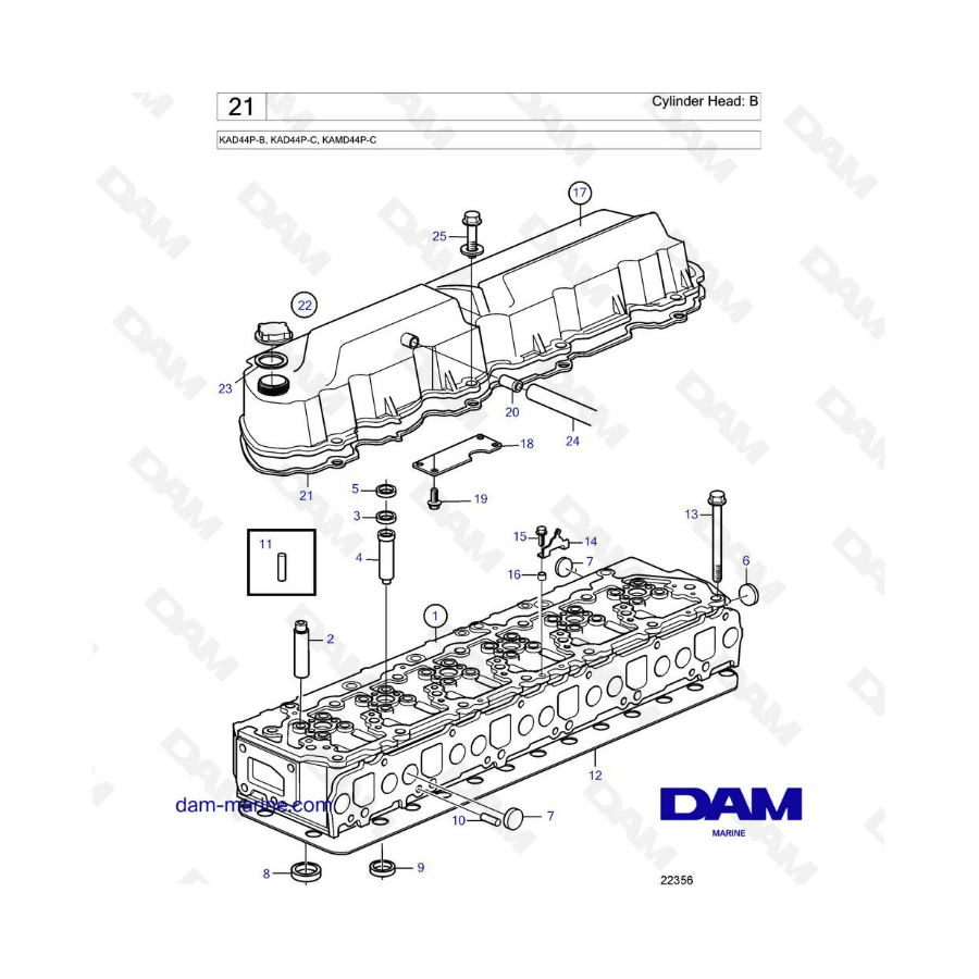 Volvo Penta KAD44P-B / KAD44P-C / KAMD44P-C - Cylinder head : B