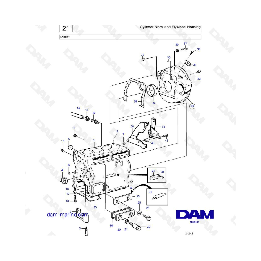 Volvo Penta KAD32P - Cylinder block & flywheel housing