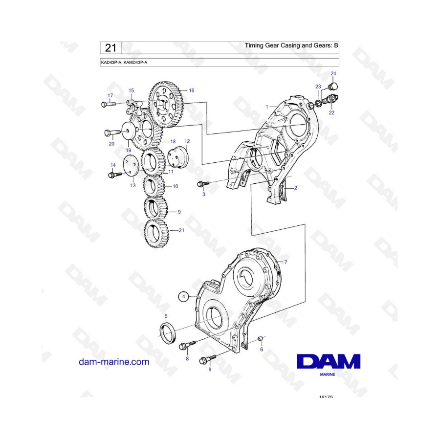 Volvo Penta KAD43P-A / KAMD43P-A - Caja De Distribución Y Engranajes : B