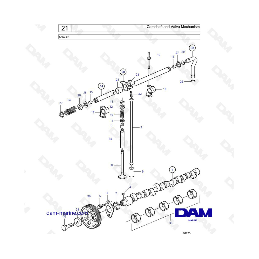 Volvo Penta KAD32P - Camshaft & valve mechanism 