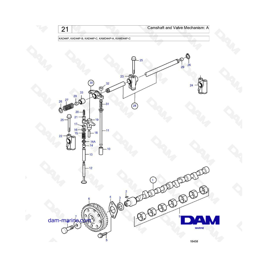 Volvo Penta KAD44P / KAD44P-B / KAD44P-C / KAMD44P-A / KAMD44P-C - Camshaft & valve mechanism : A