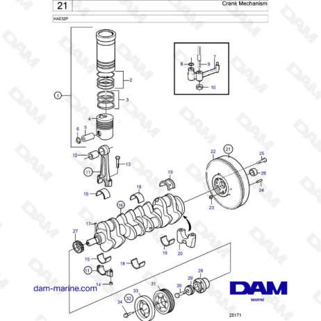 Volvo Penta KAD32P - Crank mechanism