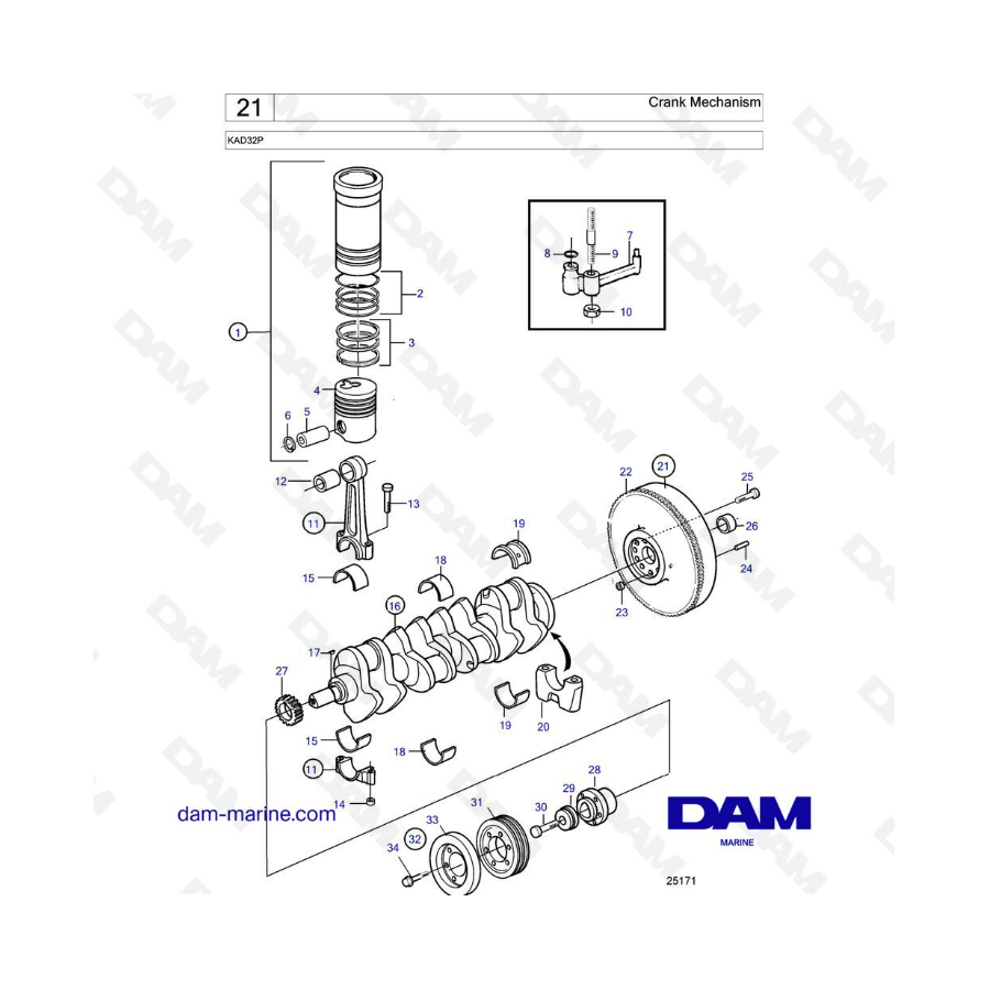 Volvo Penta KAD32P - Crank mechanism