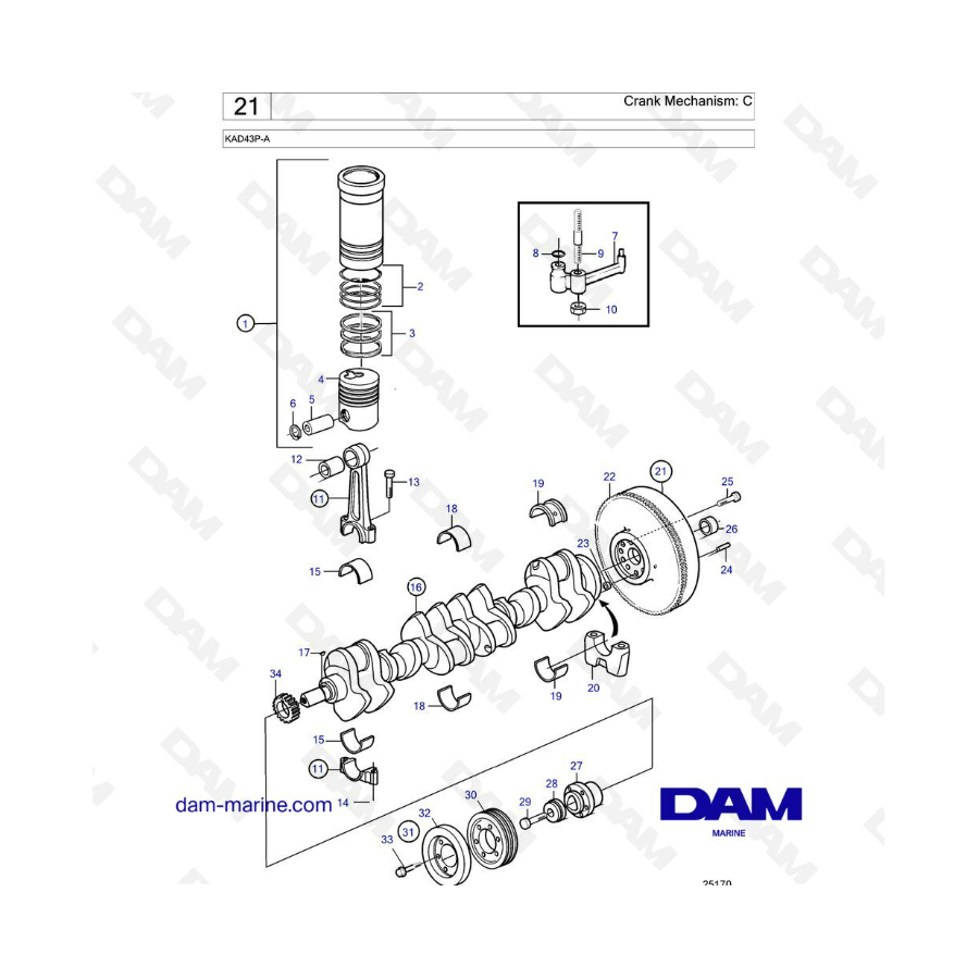 Volvo Penta KAD43P-A - Mecanismo de manivela: C