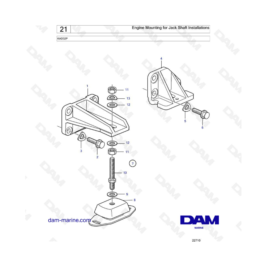 Volvo Penta KAD32P - Engine mounting for jack shaft installations 