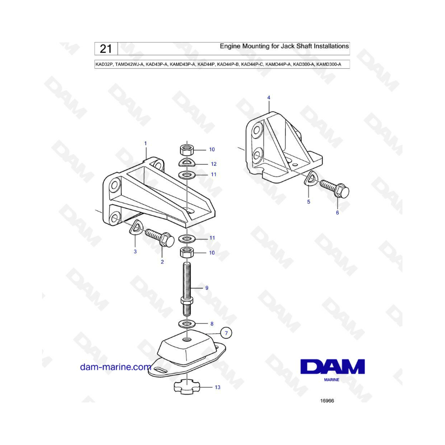 Volvo Penta KAD32P/TAMD42WJ-A/KAD43P-A/KAMD43P-A/KAD44P/KAD44P-B/KAD44P-C/KAMD44P-C/KAD300-A - Engine mounting for jack shaft