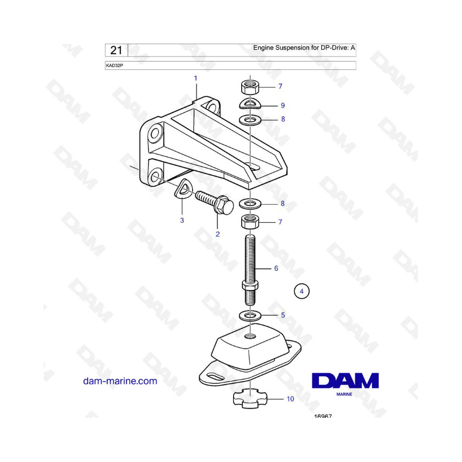 Volvo Penta KAD32P - Suspensión del motor para DP-Drive: A