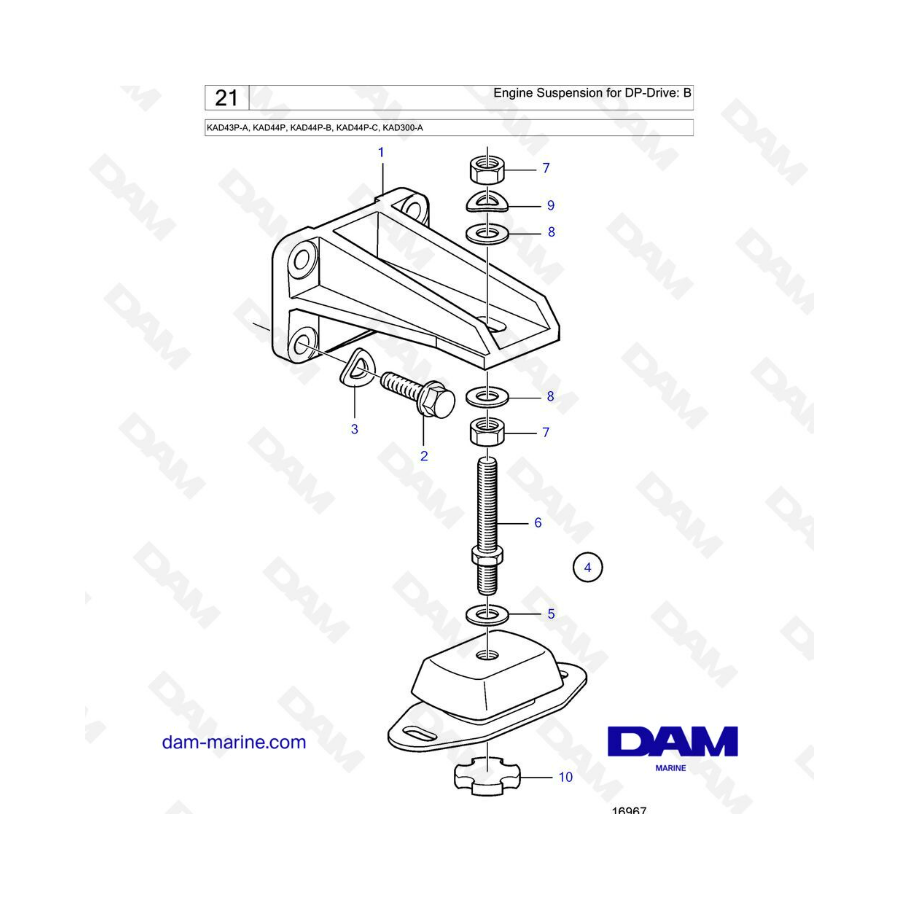 Volvo Penta KAD43P-A/KAD44P/KAD44P-B/KAD44P-C/KAD300-A - Engine suspension for dp-drive: B