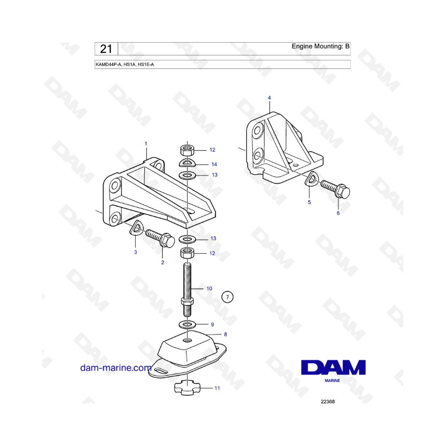 Volvo Penta KAMD44P-A / HS1A / HS1E-A - Engine mounting: B